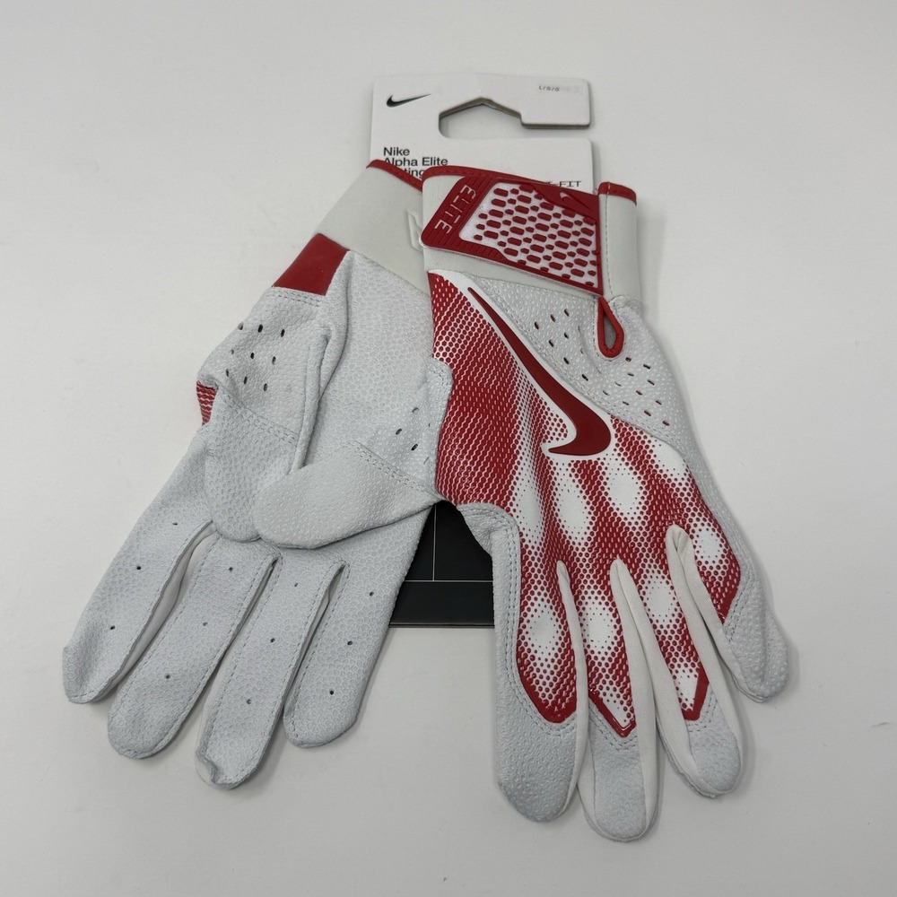 NWT NIKE Alpha Elite Baseball Batting Gloves White Red Men's size Large